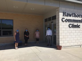 L to R: Cheryl Cottrill, Huron Shores Hospice, Debbie Bolan, Marie Robinson, Hawthorne Community Clinic and Dr. Damian Gunaratne, Hawthorne Community Clinic and Medical Director, Huron Shores Hospice.