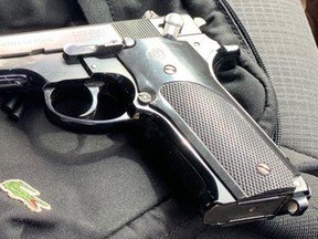 A handgun seized by Ontario Provincial Police in Napanee on Thursday. (Supplied Photo)
