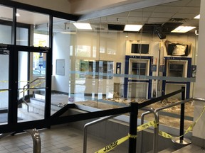 Police tape set up across the stairs and Pine Street entrance barring entry from either side of the ATM vestibule at RBC Bank at The 101 Mall after someone deliberately started a fire Thursday night.

RICHA BHOSALE/The Daily Press