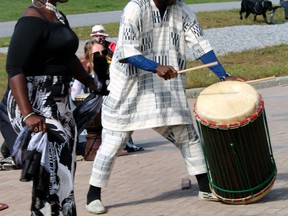 Justine Gogoua dances as her brother, Herve Mility, plays the drum at the launch of Nipissing Culture Days, Saturday. Culture Days runs until Oct. 26 with about 20 events on the schedule.
PJ Wilson/The Nugget