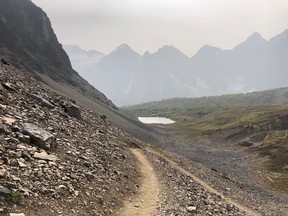 Smoke from wildfires that have devastated parts of California, Oregon and Washington State settles over Sentinel Pass and the Lake Louise area on September 13. Photo Marie Conboy.