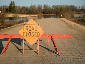 A gravel road near Hythe Alta. is closed due to flooding on Friday, April 24, 2020. The spring melt has caused flooding throughout the County of Grande Prairie and northern Alberta.