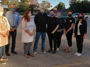 Volunteering at the take-out Harvest Dinner were (L-R): Nan and David Grant, Mary Rose Walden, David McDougall, Heather Woods, Lauren Eby, Emily Dance and Jodi MacArthur. Hannah MacLeod/Kincardine News