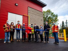 The Town of Peace River celebrated the official opening of the new Reservoir 365 on Sept. 11, 2020. L-R: Dave Stout, Amy Pace, Kyle Strachan with Chandos, the contractor for the project, along with Coun. Colin Needham, Coun. Elaine Manzer, Jim McCuaig with the town, Mayor Tom Tarpey, Coun. Johanna Downing and consulting engineers Josh Warkentin and Gord Winter.