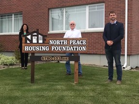 Peace River MLA Dan Williams (right) met with staff from North Peace Housing Foundation on Thursday, Sept. 14, 2020 to discuss ongoing plans and how the foundation has been responding to COVID-19.