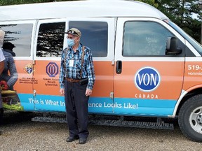 A local community group recently held a fundraising walk on Adare Drive in North Middlesex in support of VON Middlesex-Elgin. The group raised $2,500 with money still coming in. From left are walkers Ayden, Catherine and Steven Shortt with van driver Richard Bolton. Handout