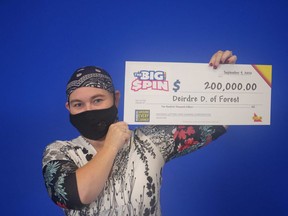 Deirdre Degroot won $200,000 in the Ontario Lottery Corporation's Big Spin instant game. Handout
