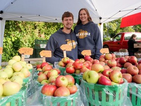 Evan and Jessica VanMoerkerke are selling their Belkerke Farm and Orchard products at the Tillsonburg Farmers Market. (Chris Abbott/Norfolk Tillsonburg News)