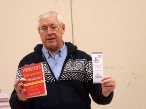 Jim Donaldson, Rotary Club of Tillsonburg, presents the Grade 3 students of Annandale Public School with dictionaries in November 2018. Funds for the dictionaries, given to all Grade 3 students in the Tillsonburg area, were raised through the Rotary Club's annual book fair, which is happening this year between Oct. 1-24. (Chris Abbott/Norfolk Tillsonburg News/File Photo)