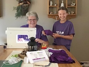 Brenda Ecker and her granddaughter Emma Ecker have been making masks to sell to raise money for epilepsy research. Emma’s younger sister Samantha was diagnosed with epilepsy at age four. Handout