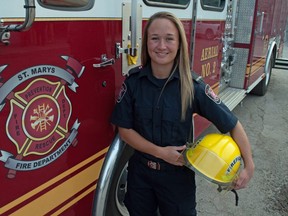 After four years of preparing, Sarah Black, 20, is the first woman to become a volunteer firefighter in St. Marys. 
(Chris Montanini/Stratford Beacon Herald)