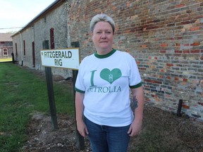 Liz Welsh, with the Petrolia Discovery Foundation, is shown at the oil heritage site in Petrolia. It is offering self-guided tours and an art show and sale this Saturday, 10 a.m. to 3 p.m.