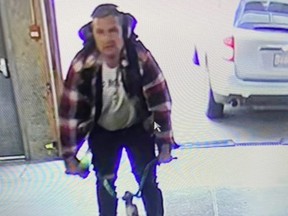 Fort RCMP is searching for a man who stole a ride-on lawnmower from the Park Manor parkade on Monday, Sept. 14, who fled towards the Legion building. Photo Supplied