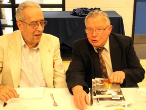 Nino Campana and Enrico Ianni-Palarchio at dinner and book launch for Nadine Robinson's Forks in the Road: Adventures in Food Entrepreneurship with Enrico Ianni-Palarchio at Superior Heights Collegiate and Vocational School in Sault Ste. Marie, Ont., on Wednesday, May 17, 2017. (BRIAN KELLY/THE SAULT STAR/POSTMEDIA NETWORK)