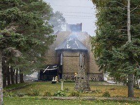 Firefighters at the scene of a fire at Wesley United Church at Saugeen First Nation Monday morning.
(Submitted photo)