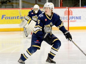 The Timmins Rock have acquired blue-liner Lucas Branch, seen here in action with the Gold Miners during an NOJHL game at the McIntyre Arena on Jan. 18, from Kirkland Lake in exchange for a player development fee. At 6-2 and 194 pounds, the right-shot D-man will add an element of size to the roster. FILE PHOTO/THE DAILY PRESS