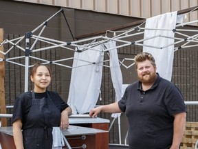 Helen Larabie and Kalan Schmidt, the Tapas Room, Belle Center.  They have been busy fundraising to help out Krista Canfield Byrant and her young family after her common law husband Ryan Austin was killed in a hit and run on Sept 6, 2020.