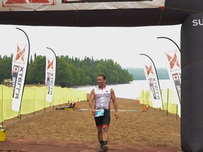 Photo provided

The Sault's Joe Baldock crosses the finish line at the 2019 Xterra Sleeping Giant triathlon in Thunder Bay.