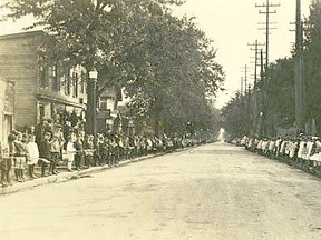 Queen Street, looking south from Wellington Street. Mary Kelly's home is the second building from the left. The photo was taken in the autumn of 1919 on the visit of the Prince of Wales. John Rhodes photo