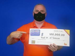 Paul MacCormack of Simcoe won $100,000 on the Encore of his Lotto Max ticket. Handout