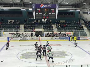 The Dogs found themselves down 5-0 in the second period in Sunday's loss to the Oil Caps at Stride Place. (Aaron Wilgosh/Postmedia)