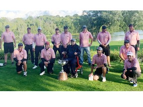 Members of the Pembroke Golf Club Gordon Cup winning team were (back from left) Scott Tripp, Mike Richard, Geoff Clouthier, Brandon Gagne, Justin Power, Andrew Mohns, Matt Farrell, Mark Swansburg and (front from left) Mike Warren, Phil Hermitte, former captain Brian Leroux, Sean O’Malley, Jason Robertson and Luke Mohns. Missing was Chris Duffy. Submitted photo