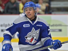 Isaak Phillips in action with the Sudbury Wolves.