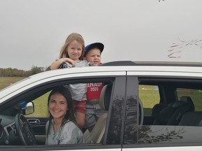 Isla and Max Dorscht enjoyed watching the kites at Graceland in Lucknow from their sunroof, with mum Ashley, on Saturday, September 26 for the 4th annual "Kites in the Field" event. Hannah MacLeod/Lucknow Sentinel