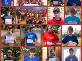 Pictured is a collage of Christopher Pennington's baseball buddies, who all took part in the walk from their own communities in support of him. Team photos are from 2017-2018. SUBMITTED