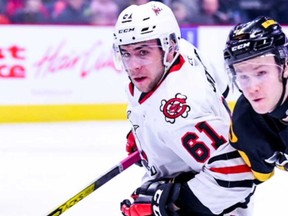 Photo provided

Sault native Lucas Theriault (left) is determined to win a spot on the 2020-2021 Niagara IceDogs