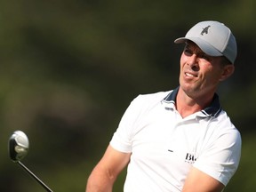 Mike Weir of Bright's Grove, Ont., tees off from the fourth hole during the final round of the PURE Insurance Championship at the Pebble Beach Golf Links on September 20, 2020, in Pebble Beach, California. (Photo by Jed Jacobsohn/Getty Images)