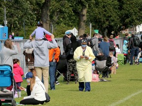 Typical scene at Brewer Park faciity as people wait for testing