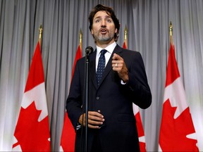 Prime Minister Justin Trudeau speaks during a news conference at a cabinet retreat in Ottawa, Sept. 14, 2020.