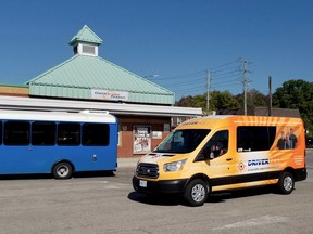 Grey Transit Route's orange Driverseat bus pulls into the Owen Sound Transit Terminal on its first day offering service between Owen Sound and Blue Mountains on Wednesday, Sept. 23, 2020. (Scott Dunn/The Sun Times/Postmedia Network)