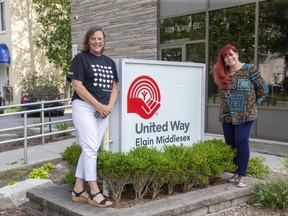 The United Way's London For All project manager Roxanne Riddell (left) and London For All leadership table member Marci Allen-Easton at the United Way office on King Street in London, Ont. on Tuesday September 1, 2020. (Derek Ruttan/The London Free Press)