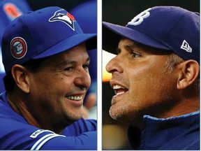 Opposing manager Charlie Montoyo of the Toronto Blue Jays and Kevin Cash of the Tampa Bay Rays.