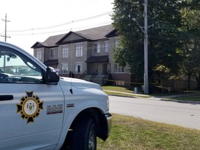 Office of the Fire Marshal investigators continue to look into what police late Monday afternoon called an explosion and fire Sunday night at the apartment complex here at 560 Ivings Dr. in Port Elgin, Ont. that left a man in critical condition in a London hospital. (Scott Dunn/The Sun Times/Postmedia Network)