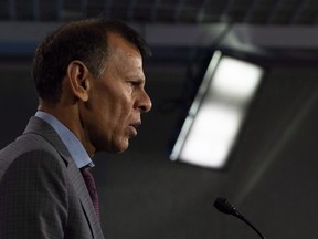 Canadian Labour Congress President Hassan Yussuff speaks during a news conference about pay equity in Ottawa, Wednesday October 31, 2018. One of the country's largest labour organizations is launching a campaign to coincide with Labour Day to push the Trudeau Liberals for changes to the federal social safety net.THE CANADIAN PRESS/Adrian Wyld