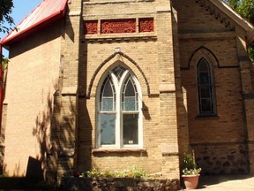 Saugeen Wesley United Church, which fire destroyed but for its walls early Monday, Sept. 28, 2020, was built in 1891 on a rise facing the Saugeen River below. (Saugeen First Nation United Church Facebook page.)