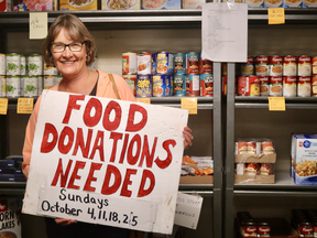 St. Vincent de Paul is running a food drive to collect non-perishable food items for its soup kitchens and home delivery programs throughout the month of October. Drop-offs will be at St. Mary's Church in Simcoe on Sundays between 10:30 a.m. and 1:30 p.m. Joan Pringle, a volunteer at the church, is pictured. (ASHLEY TAYLOR)