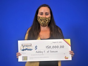 Ashley Follington of Simcoe is $150,000 richer after hitting it big on The Bigger Spin Instant. (OLG PHOTO)