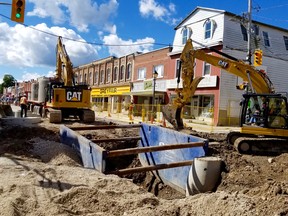 Wiarton's $11-million Berford Street project, show here Friday, Sept. 4, 2020, involves replacing water and sewer pipes, burying hydro lines and renovating the streetscape. The road will reopen for winter but work will resume next spring with a completion date as yet uncertain. (Scott Dunn/The Sun Times/Postmedia Network)