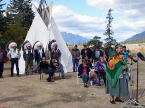 Elder Philomena Stephens speaks at a ceremony to remove a racist nickname that existed in the Bow Valley for decades, held at Canmore Visitor's Center on September 29. Photo Marie Conboy/ Postmedia.