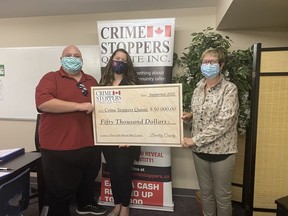 A $50,000 donation to Quinte Crime Stoppers by Beverly Cassidy, alongside her husband Les,means the local organization will be relaunching an old program and able to plan for future events. On hand for Tuesday's donation were board chairman Mike Letwin, office administrator Lisa Anne Chatten and Cassidy.
VIRGINIA CLINTON