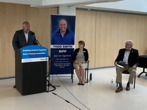 Bay of Quinte MPP Todd Smith, pictured at a recent announcement with Quinte Health Care officials, announced Tuesday the provincial government is providing the corporation with $1.4 million through the Health Infrastructure Renewal Fund. 
SUBMITTED