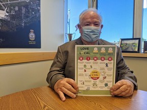 Quinte West mayor Jim Harrison displays his ‘Love Your Local’ BINGO card. The city has launched the bingo game as a means to get people to enjoy local offerings in the municipality.
SUBMITTED