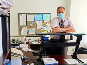 Quinte Health Care vice-president and chief financial officer Brad Harrington, above in his office at Belleville General Hospital, says the COVID-19 pandemic has cut QHC's revenue by about $2 million while also adding $1 million per month in incremental costs.
