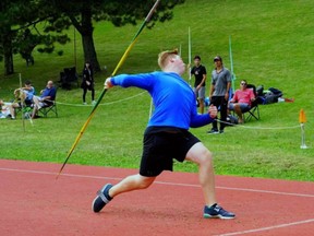 Toren Burr of the Brantford Track and Field Club competes in javelin at a recent meet.
