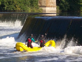 Brant County volunteer firefighters participate in a water rescue training session near the Paris Dam. The fire department has launched a recruitment drive to replace long-serving members who have retired.