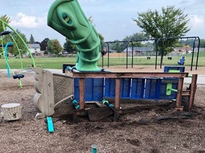 Brantford police are investigating after the playground equipment at Cedarland Park on Ashgrove Avenue was severely vandalized overnight Wednesday. The damage is estimated at up to $20,000. " A great deal of force would have been required to damage the playground equipment and would have created substantial noise, likely noticed by area residents," police said. Anyone with information is asked to contact police at 519-756-7050 or Crime Stoppers at 519-750-8477 or 1-800-222-8477.  Alternatively, a web tip may be submitted at: www.tipsubmit.com/WebTips.aspx?AgencyID=251. Submitted